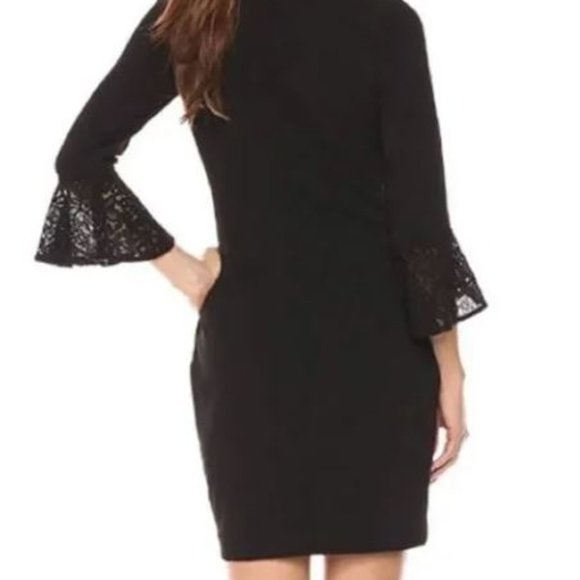 TOMMY HILFIGER Women's Bell Lace Detailing Sleeve Black Sheath Dress 8 - Picture 2 of 8